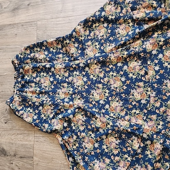 Vg Liz Claiborne LizSport Turquoise Floral Maxi Skirt sz 6 Rose Tiered 90s Fairy - Picture 11 of 13